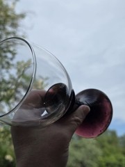 Fire and Light PLUM Wine or Water Goblet Handmade Recycled Art Glass Signed