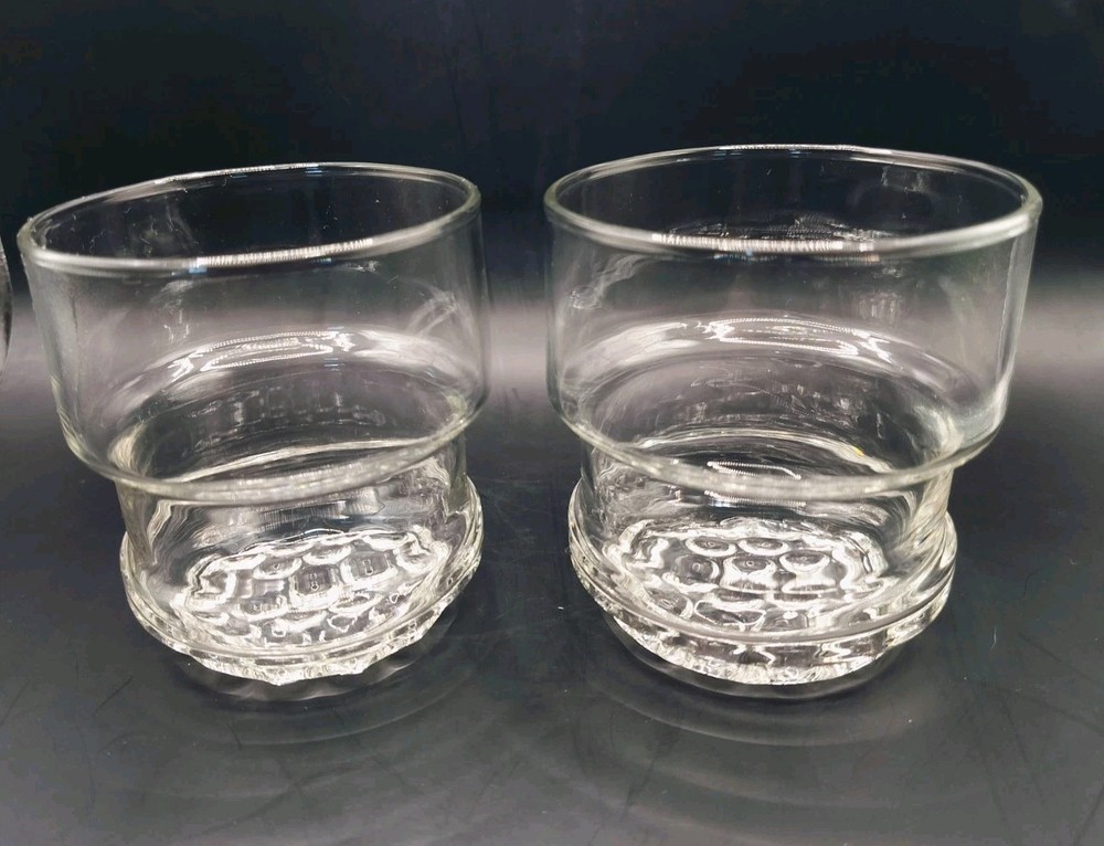 Pair Of Vintage Clear Stackable Hobnail Bottom 12 Ounce Rocks Glasses Excellent