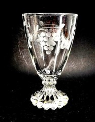 Boopie Berwick ANCHOR HOCKING Glass Goblet Grape Etched Bubble Footed 5.25″ Tall