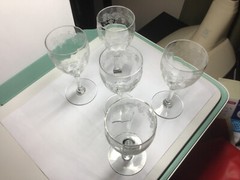 5 Vintage Etched Grape Design Sherry or Cordial Stemmed Glasses