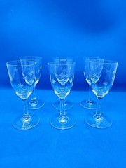 6 Vintage Clear Glass Goblets with Etched Starburst Pattern 3 1/2 Inches Tall