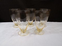 Set of 5 Heisey Sahara Yellow Glass Old Dominion Footed Tumblers Juice Glasses