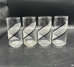 Georges Briard Crisa Glasses Line Swirl Black & White MCM Vintage Set Of Four