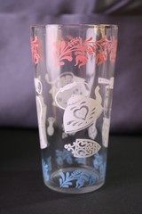 Hazel Atlas MCM Kitchen Aids Dutch Highball Glass Tumbler Pink Blue White Teapot