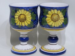 CAMA DERUTA, ITALY Raffaellesco Colorful Sunflowers ~ Majolica 2 Wine Goblets