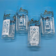 Vintage Anchor Hocking Drinking Glasses Amish Print Pyrex Horse Buggy Farmer