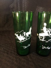 Lot of 3 Green Cocktail Bar Glass Tumblers Anchor Hocking Gas Buggy Open Sleigh