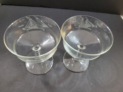 Set of 2 Clipper Ship Etched Cut Glass Cocktail Tall Sherbet Glasses 5″