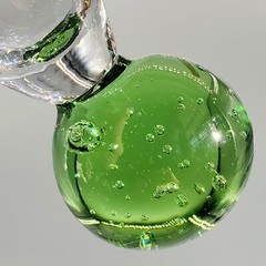 Vintage Art Glass Shot Glasses Controlled Air Bubbles Orange Green Ball Base