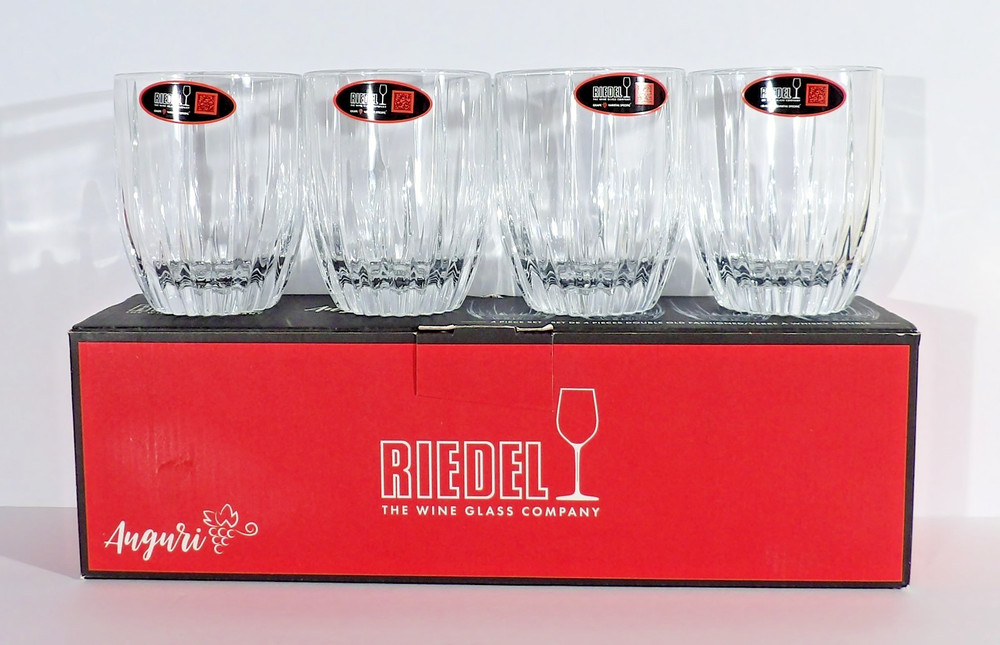 Riedel Auguri Machine Cut Crystal Double Old Fashioned Whiskey Glasses Set of 4