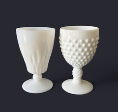 VINTAGE MCM Hazel Atlas Starlite and Fenton Hobnail Milk Glass Goblets