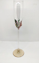 ION TAMAIAN~BLOWN ART GLASS ~12.5″ CHAMPAGNE FLUTE~PINK GREEN CLUSTER~AMBER BASE
