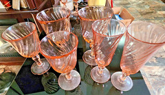 #P2 VTG PINK DEPRESSION SWIRL GLASS (SETS OF 2, 3 TYPES, 6 TOTAL) *1 CHIP-READ*