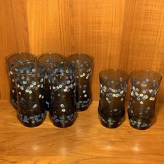 7 Vintage Libbey Strawflower Blue Daisy Tumblers Set of 5 16oz & 2 12oz Glasses