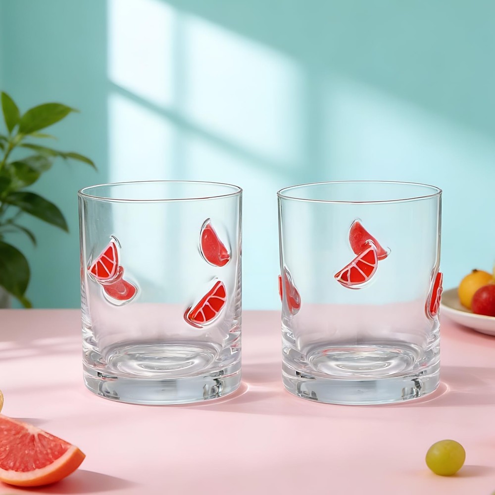 Skylety 2 Pcs Grapefruit Icon Juice Glasses Fruit Drinking Cups Retro Old