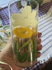 8 Vintage 4.75” ANCHOR HOCKING DAFFODIL Glasses,Yellow White Green Tumblers 8 Oz