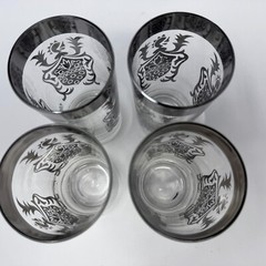 Vintage Kimiko Silver Rim Highball Glasses MCM Guardian Knight Shield Set of 4