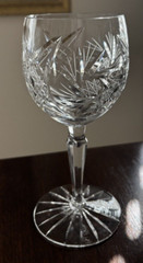 Three Water Goblets Juliette by American Cut. Cut bowl and multi sided stem