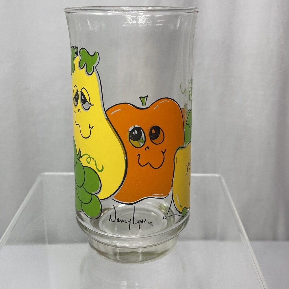 Nancy Lynn Smiling Fruit Face Glass Replacement 1970’s Tumbler 6 in Tall Vintage