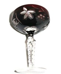 Lausitzer, LA16 Grapes Cut Base RUBY RED Cut to Clear Low Champagne Sherbet, 6″
