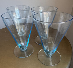 Vintage Translucent Blue Paneled Glasses Footed Fruits Desserts Cordials Spirits