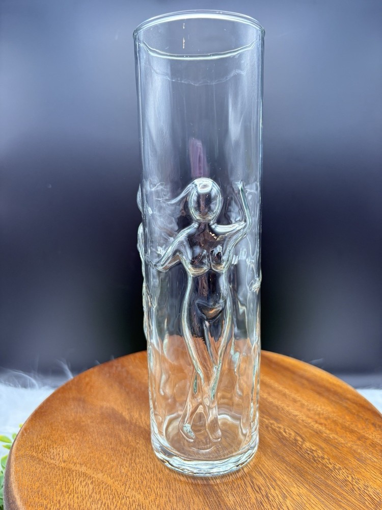 Vtg Libbey La Femme 3D Dancing Nude Highball Glassware Tall Collins Barware 20oz