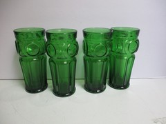 VTG 4- Emerald Green Glass Tall Tumblers USA Made Wheaton Bulls Eye 6.5″