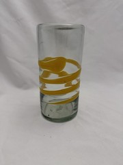 Four Hand Blown Art Drinking Glasses Yellow Swirls Pontil On Bottom Beautiful