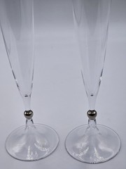 Crystal Champagne Flutes Silver Tone Trim 11 Inches Tall Set of Two