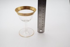 Vintage Lead Crystal Cordial Glass 4” Gold Etched Floral Band Elegant Barware