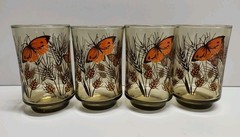 Mid Century Modern Monarch Butterfly & Wheat 6oz Juice Glass Set Of 4 1970’s