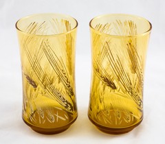 Libbey – 2 Harvest Time Amber Wheat 12 oz Glasses Vintage Late 70’s / Early 80’s