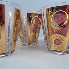5 VTG Georges Briard Signed RARE Amethyst Gold Rocks Glasses MCM Barware 22K