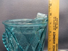 Vintage Aqua Laser Blue Diamond Design Glass Pitcher 10 1/8″