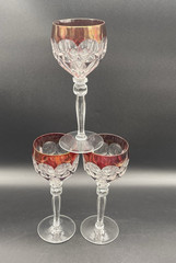 VTG Lausitzer LA16 Ruby Cut to Clear Crystal Hock Wine Glasses 8” Set of 3
