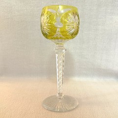 St. Louis Glass? Cut to Clear Crystal Wine Hock Yellow Chartreuse Air Twist Stem