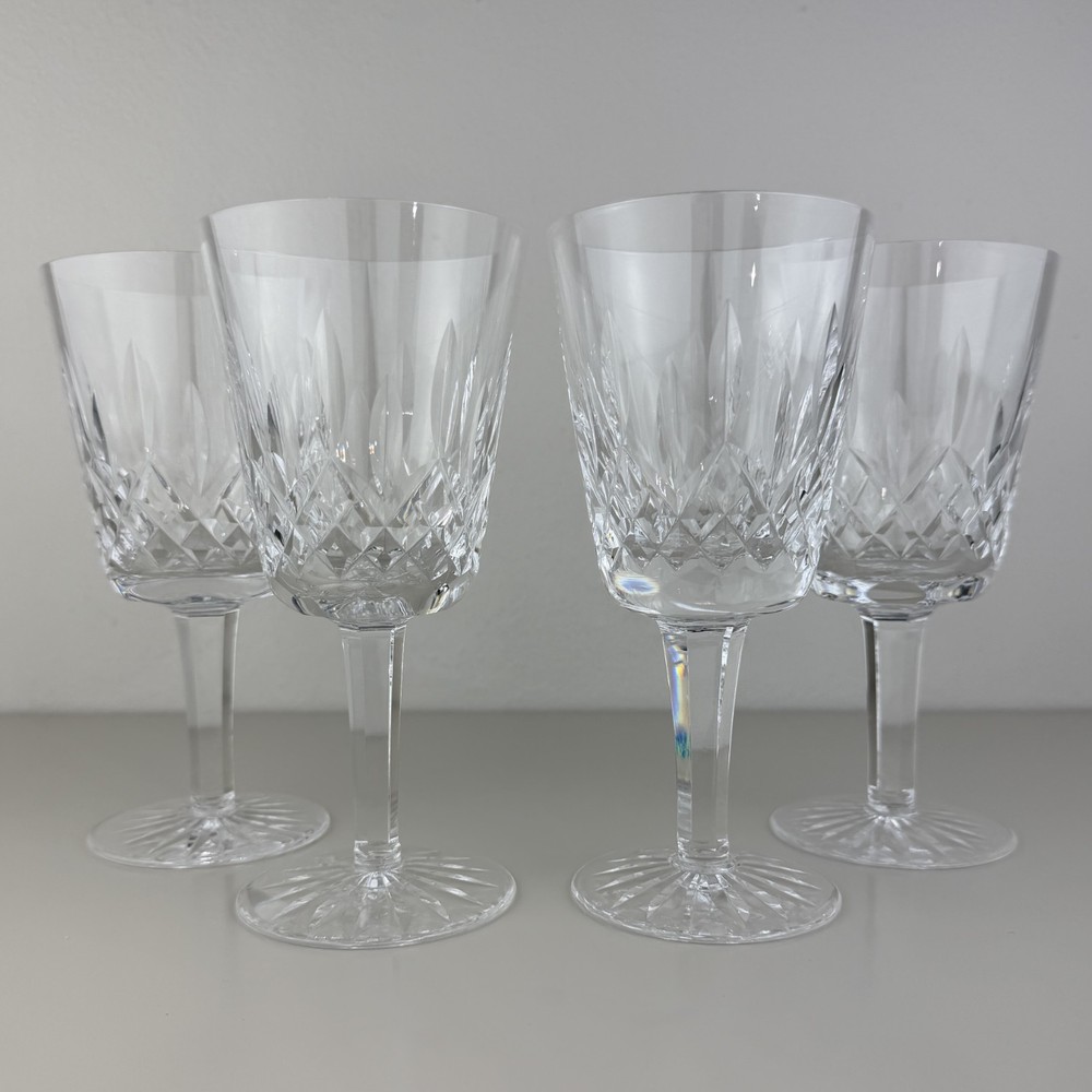 Set of 4 WATERFORD CRYSTAL Lismore 6 7/8″ Water Goblet/Wine Glasses IRELAND 10oz