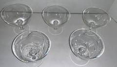 LOT OF 5 Crystal FRUIT COMPOTE/SHERBET (?) Glasses with Etched Wheat Leaf Design