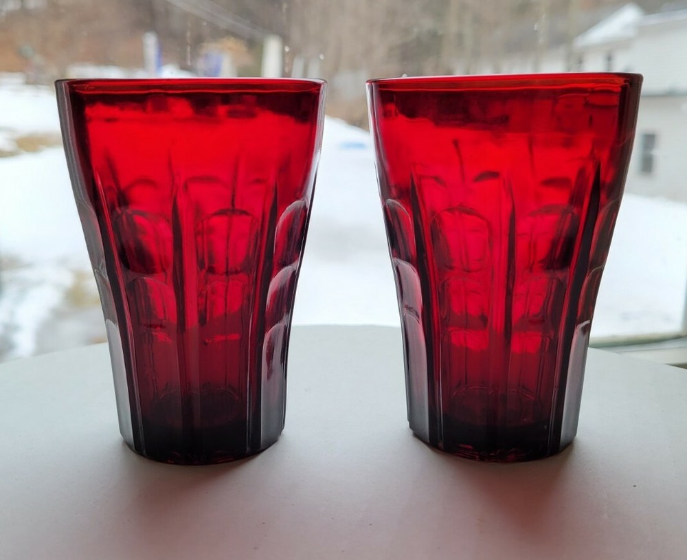 Lot 2 Vintage Anchor Hocking HIGH POINT Royal Ruby Glass Juice 3 Oz MCM