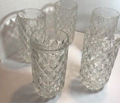 5 Rare Vintage Fostoria York Highball Glasses Heavy Barware Clear 12 Oz Textured