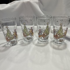 Disney Winnie the Pooh Holiday Glasses Set 4 Christmas Tree 6″ Tigger Eeyore Pig