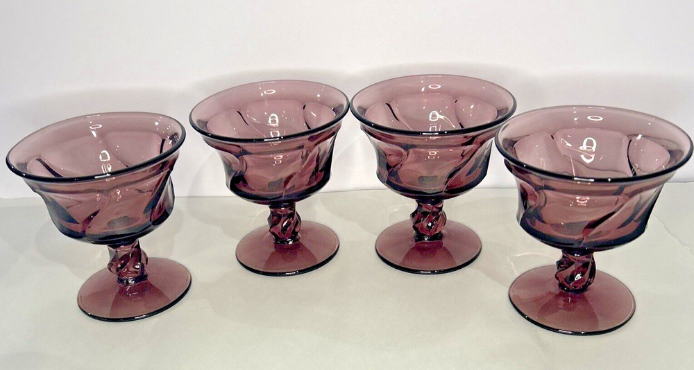 FOSTORIA JAMESTOWN PURPLE 4.25” CHAMPAGNE/SHERBET GLASSES VINTAGE SET/4 PERFECT