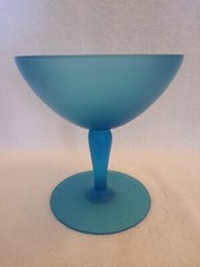 Tiffin Satin Frosted Blue Handblown Glass Footed Compote 7″ Tall