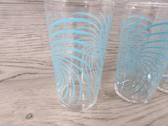 Vintage 1958 Federal Glass Turquoise Pinwheel Beverage Glasses Set of 3