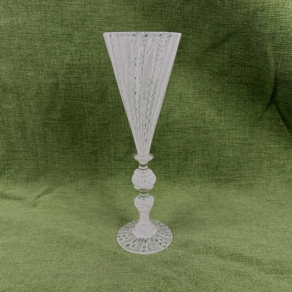 2017 Kenny Pieper Studio Glass White Cane Latticino Goblet