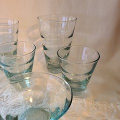 Mixed LOT 6 VTG Libbey Saturn Optic Aqua Ripple Cooler/Tumblers & Bowl