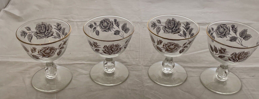 Libbey French Farmhouse Rose Boquet Sherbet/Champagne Glass Set of 4