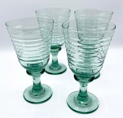 4 Vtg 90s Libbey Sirrus Spanish Green Glass Stemmed Water Goblets Ribbed EUC
