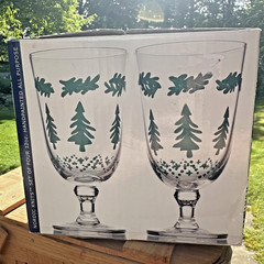 Set of 4 Dansk Kitchen Nordic Knits Vtg Evergreen Tree Crystal Goblets/Box NOS