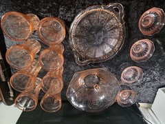 14pc Vintage Pink Depression Glass Set (Hazel-Atlas Royal Lace)